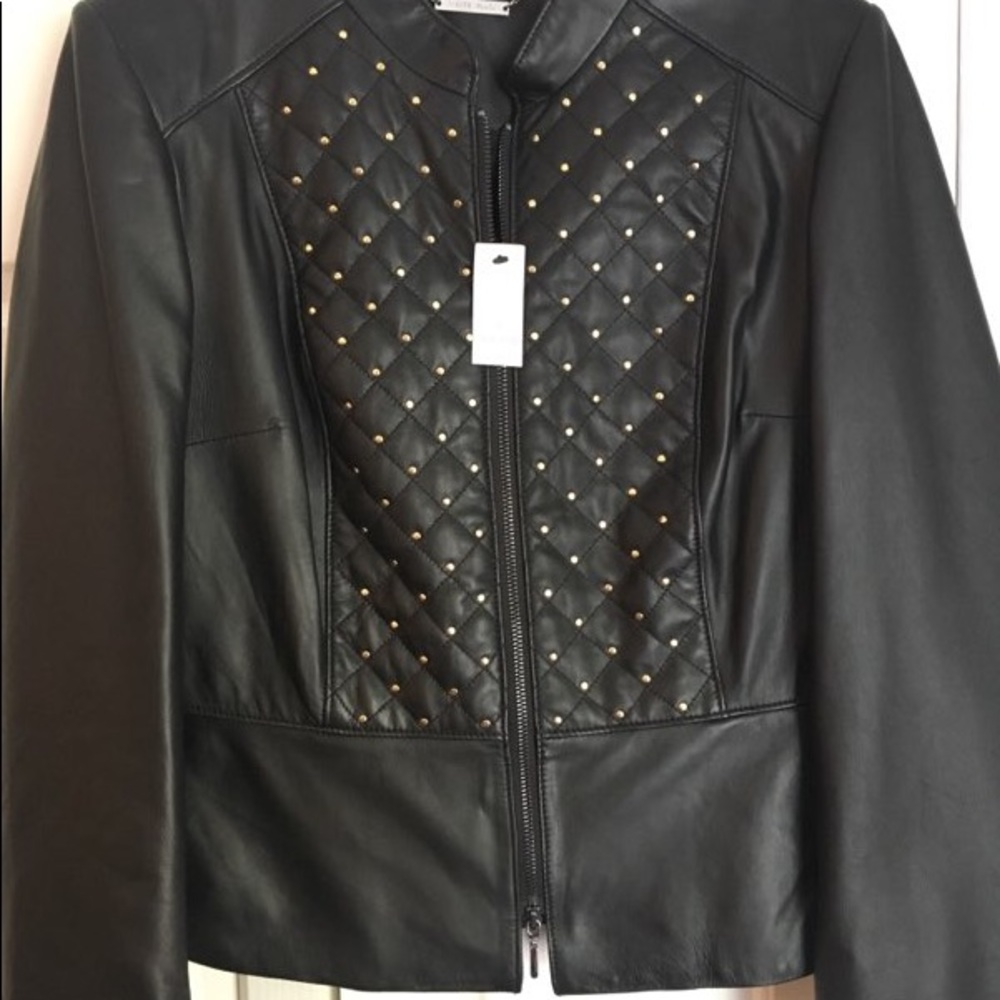 White House Black Market black leather jacket szM